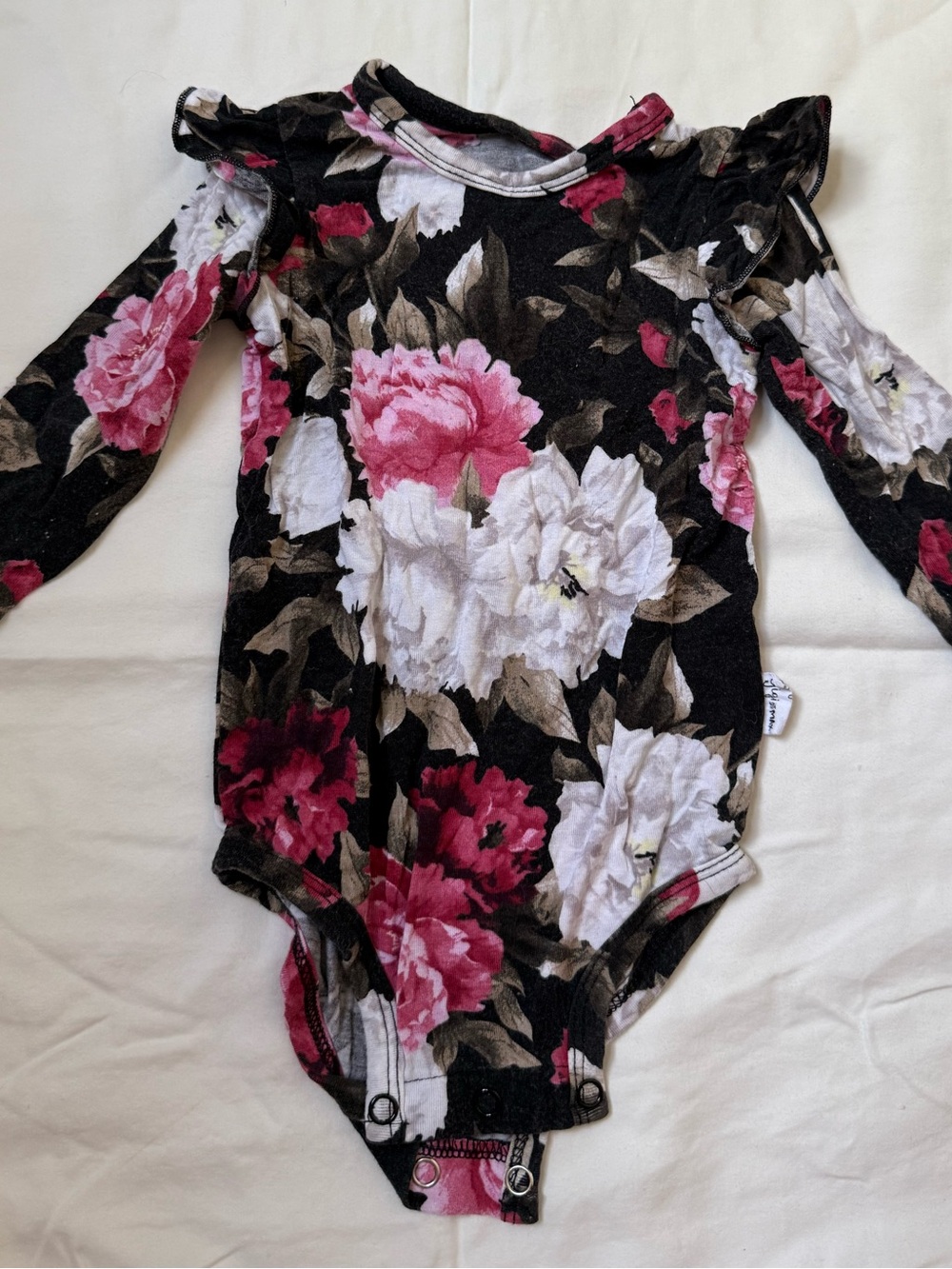 Bamboo Floral Ruffle Long-Sleeve Baby One-Piece